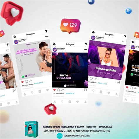 Pack de Posts Prontos Sex Shop e Venda de Lingerie Legendas no Canva Divulga Aê