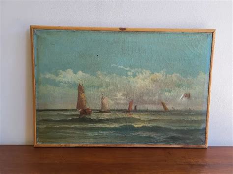 Tableau Peinture Huile Sur Toile Marine Du Xix Me Siecle Signee