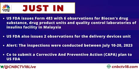 Cnbc Tv On Twitter Us Fda Issues Form With Observations For