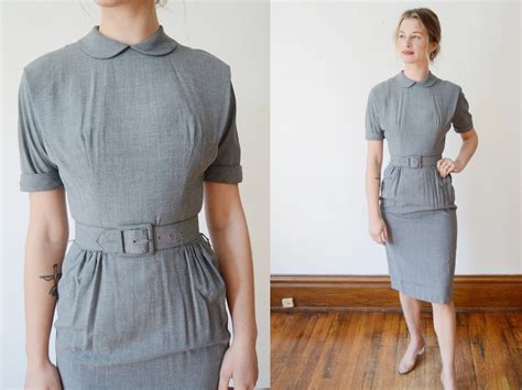 Pat Hartly 50s Grey Fitted Dress Xs