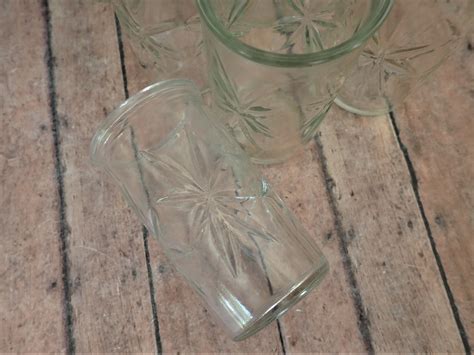 Vintage Anchor Hocking Or Ball Jelly Jar Juice Glasses Tumblers Set Of 6 Star Starburst Design