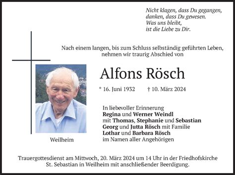 Traueranzeigen von Alfons Rösch trauer merkur de