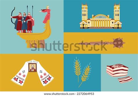 Ukrainian Collection National Symbols Monument Founders Stock Vector