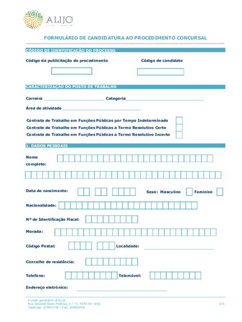 Fillable Online Formulrio De Candidatura A Procedimento Concursal Cm