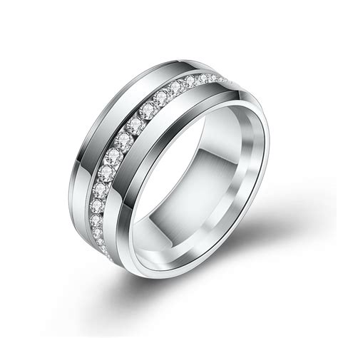 Mm Men S Eternity Stainless Steel Ring Wedding Band With Cubic