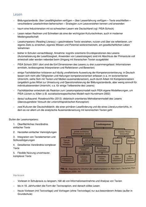 Lesen Zusammenfassung Deutschdidaktik Lesen Bildungsstandards