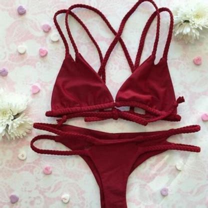 Fashion Cute Pink Braid Two Straps Two Piece Bikini On Luulla