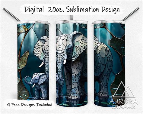 Elephants Digital 20oz Skinny Stained Glass Tumbler Wrap Jungle