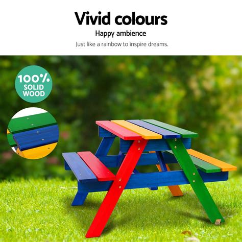 Keezi Kids Wooden Multicolour Picnic Table Set With Umbrella