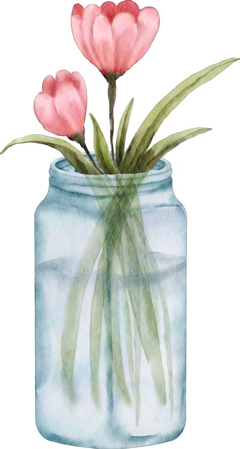 Watercolor Flower In Vase Clip Art Png