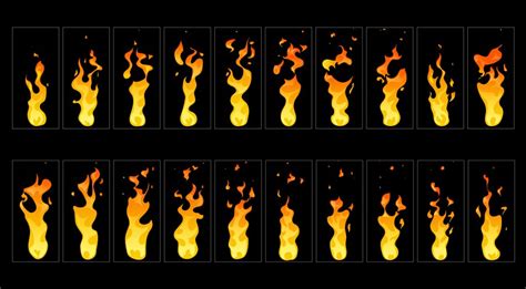 Fire Flame Pixel Art Animation Sprite Frames Bit Vector Image