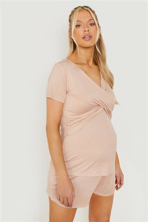 Maternity Wrap Front Nursing Pyjama Short Set Boohoo Usa