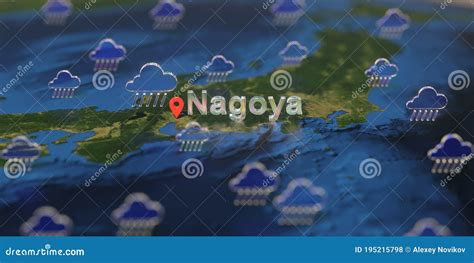 Rainy Weather Icons Near Nagoya City On The Map Weather Forecast