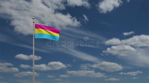 3d Pansexuality Flag Waving On Wind Close Up Of Pansexual Banner