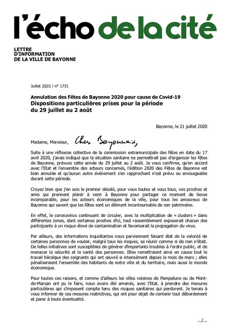 Calam O Echo De La Cit N Annulation Des F Tes De Bayonne