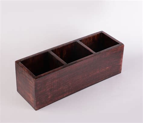 Buy Mango Wood Finish 3 Partitions Cutlery Caddy Brown At 73 OFF