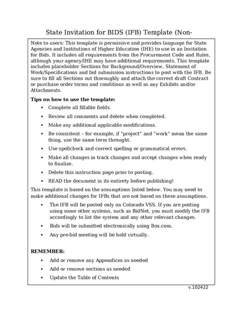 Invitation For Bid Ifb Template Doc Template Pdffiller