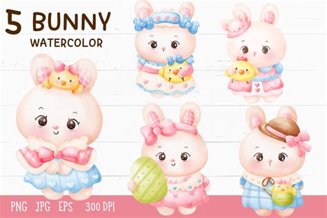 Coquette Easter Bunny Watercolor Clipart Graphic By Vividdiy