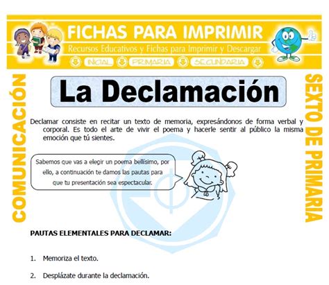 Que Es Declamar Para Sexto De Primaria Fichas Para Imprimir Porn Sex