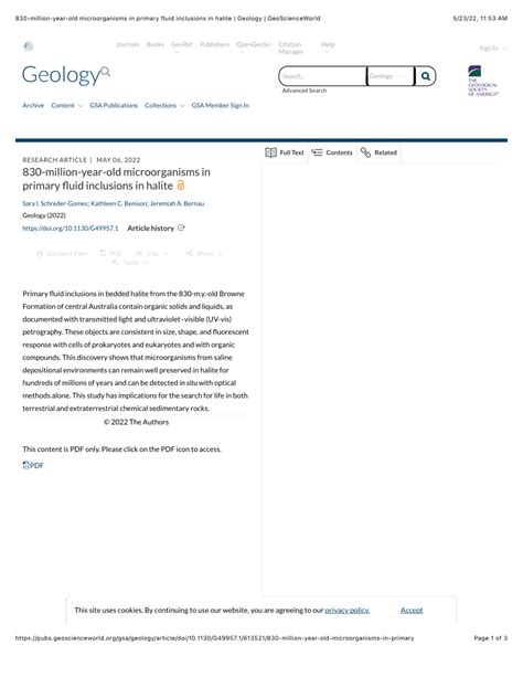 Pdf 830 Million Year Old Microorganisms In Primary Fluid Inclusions