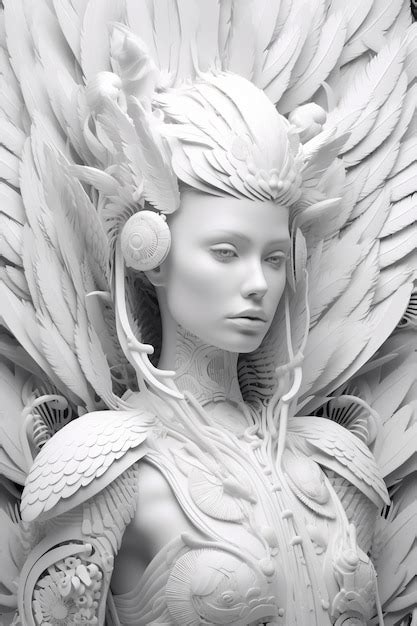 Premium AI Image A White Statue Of A Woman With Wings And Wings