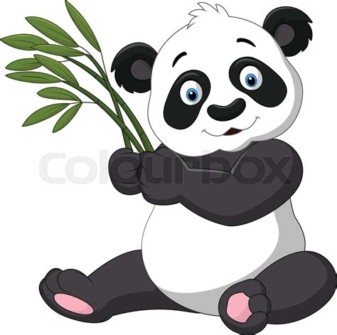 Cute Panda Holding Bamboo Stock Vector Colourbox