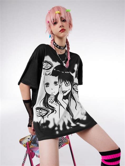 Anime Figure Graphic Tie Dye Tee Shein Usa