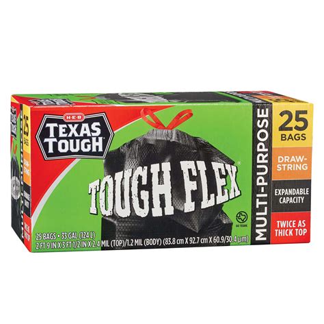 H-E-B Texas Tough Tough Flex Drawstring 33 Gallon Trash Bags - Shop Trash Bags at H-E-B