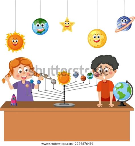 Cartoon Kids Learning Astronomy Illustration Stock Vector (Royalty Free ...