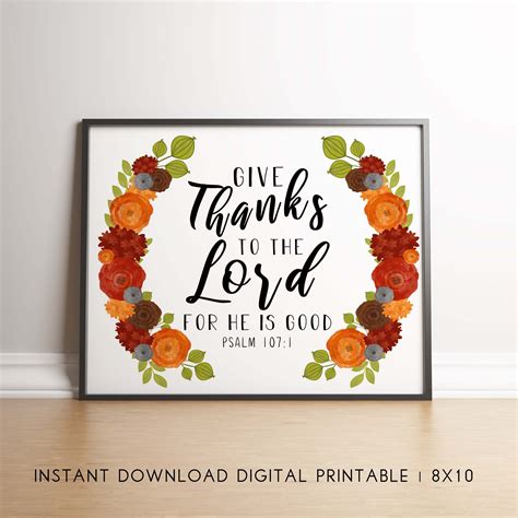 Give Thanks To The Lord For He Is Good Printable Fall Scripture Sign