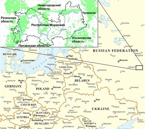 Geographical Position Of The Republic Of Mordovia In Europe Map With