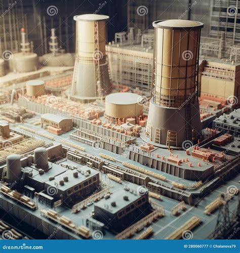 D Illustration Model Of A Nuclear Power Plant Isometric View