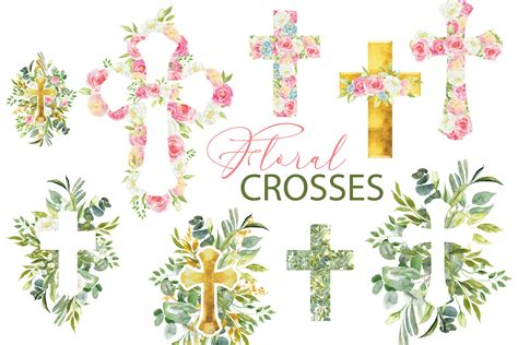 Watercolor Floral Easter Cross Clipart Graphic By Elena Dorosh Art