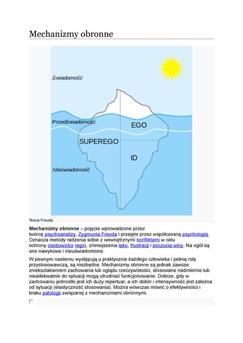 Mechanizmy Obronne Mechanizmy Obronne Teoria Freuda Mechanizmy