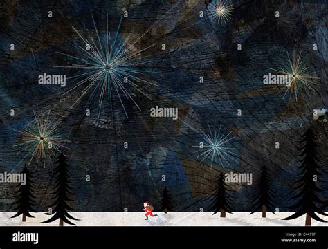 Santa Claus Running Through A Snowy Landscape Stock Photo Alamy