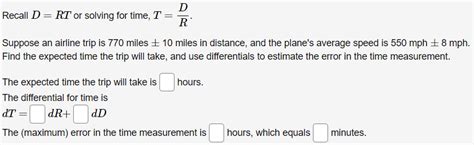 Solved Recall D Rt Or Solving For Time T Dr Suppose An Chegg