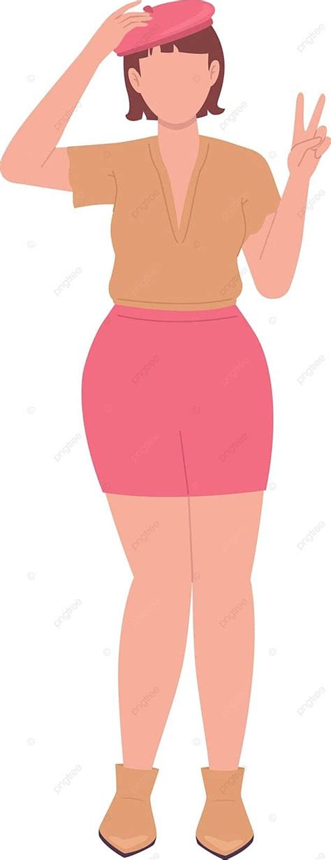 Vector Character Of A Beautiful Curvaceous Woman Posing With A Victory