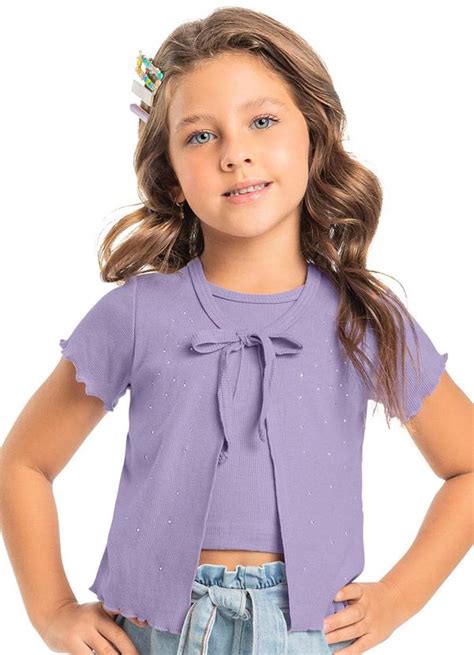 Blusa Cropped Casaquinho Infantil Roxo Quimby