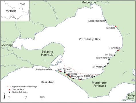 Map of Port Phillip Bay showing the location of shell middens with ...