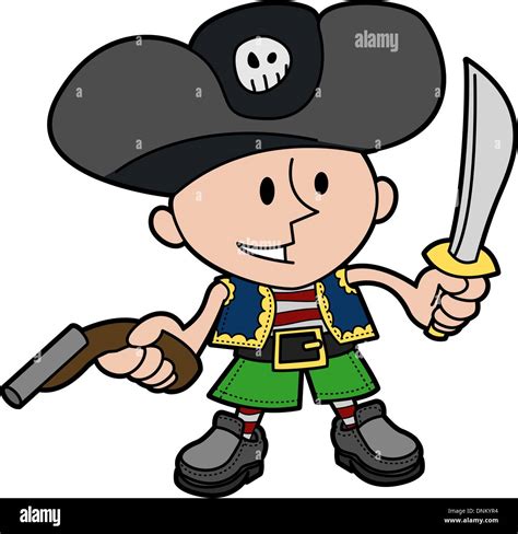 Ilustración de un muchacho joven con traje de pirata con cuchillo y