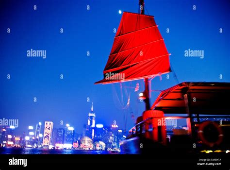 China Tsim Sha Tsui K Hong Kong Red Sailed Chinese Junk Boat Passing