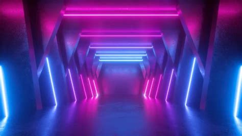 D Render Neon Abstract Background Empty Room Tunnel Corridor