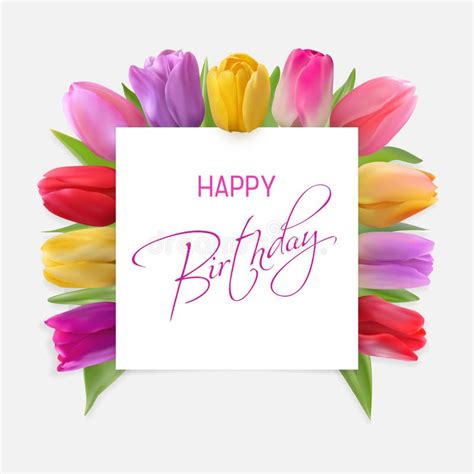 Happy Birthday Card With Red Tulips Stock Vector Illustration Of Gift