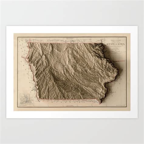 1917 Iowa Relief Map 3D Digitally Rendered Art Print By Think About