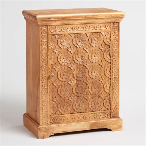 Natural Floral Carved Wood Cabinet By World Market Hand Crafted