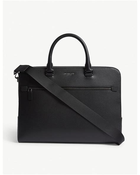 Michael Kors Harrison Double Zip Saffiano Leather Briefcase In Black