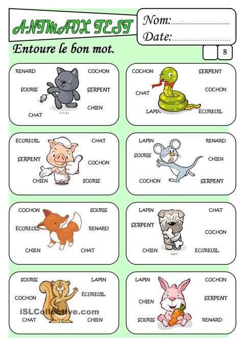 Animaux Test Fiches Pédagogiques Fle Exercice Drôle