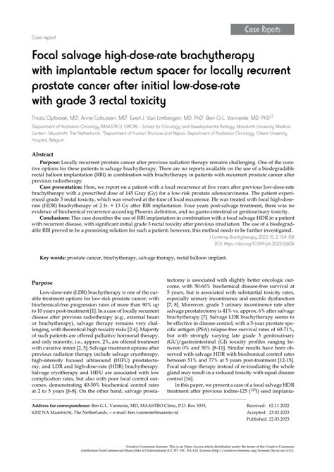 PDF Focal Salvage High Dose Rate Brachytherapy With Implantable