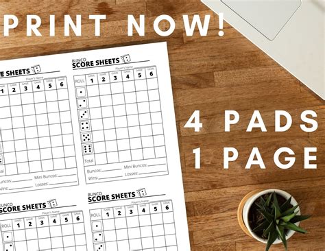 Bunco Score Sheets X4 - Bunco Score Sheets - Printable PDF - Etsy