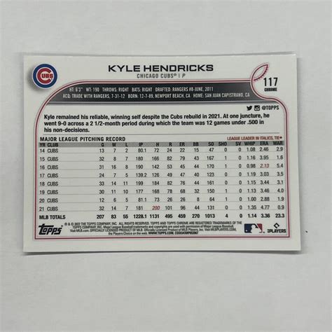 Kyle Hendricks 2022 Topps Chrome Rc 117 Hyper Prizm Cubs Rookie Ebay